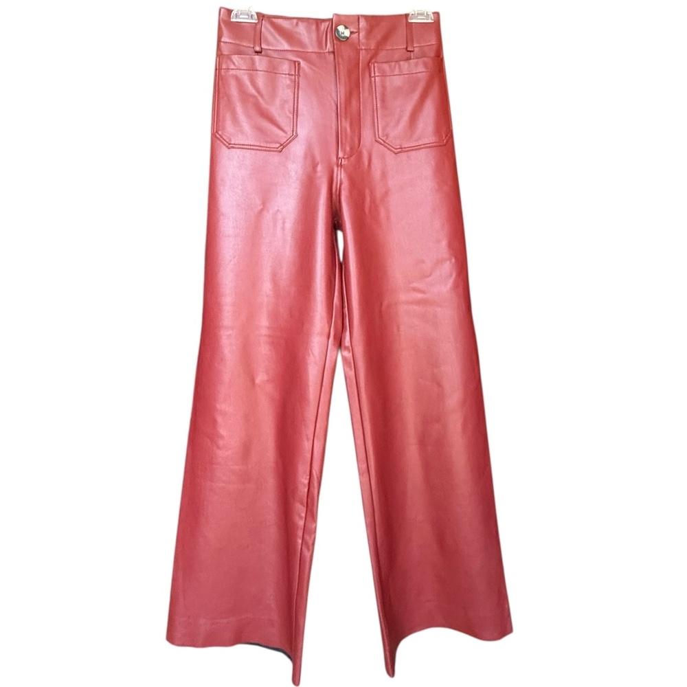 Anthropologie Maeve‎ The Colette Cropped Vegan Leather RedPants Sz 27 Tall